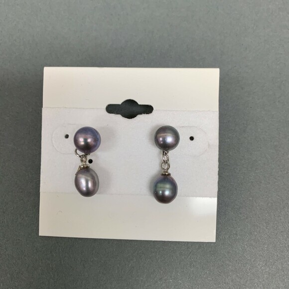 7 Graduated Strands Beaded Gray Purple Multicolor Necklace Earrings Set - Picture 11 of 12